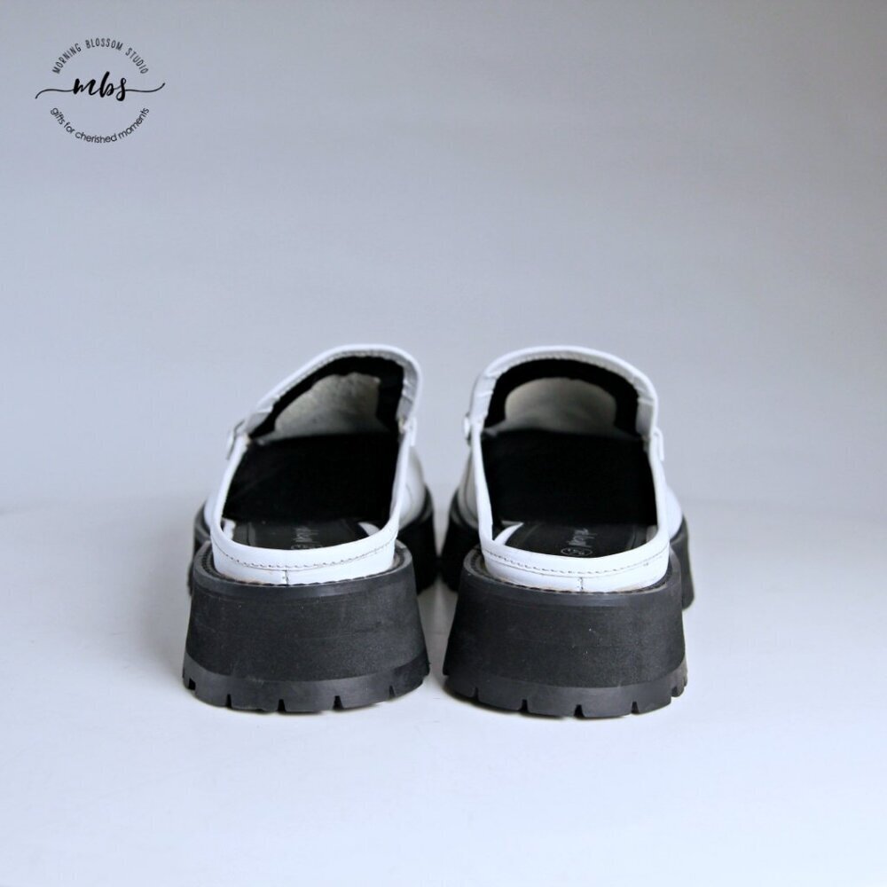 Nasty Gal Leather Chunky Backless Loafers White Gold Women UK 8 EU‎ 41 US 10 - Picture 7 of 15